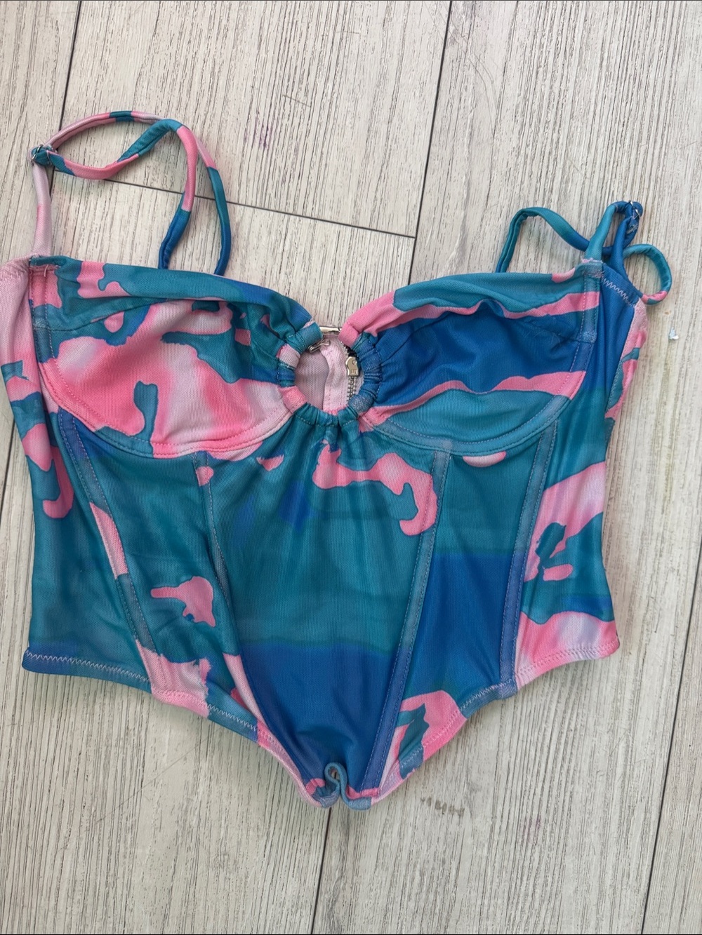 Teal and Pink Cutout Bustier Top